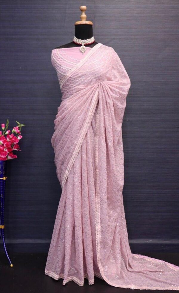 Light Pink Georgette Sequence Work Bollywood Saree - Image 12