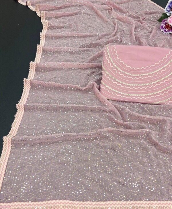 Light Pink Georgette Sequence Work Bollywood Saree - Image 14