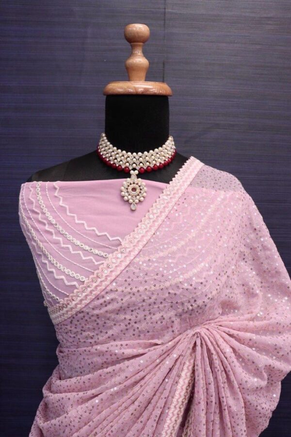 Light Pink Georgette Sequence Work Bollywood Saree - Image 7