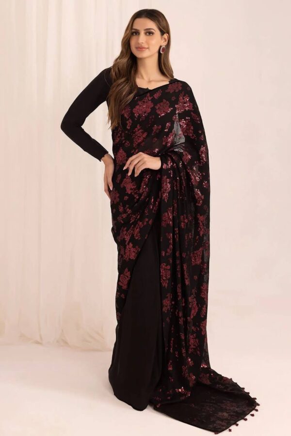 Heavy Sequence Work Black Color Party Wear Saree - Image 8