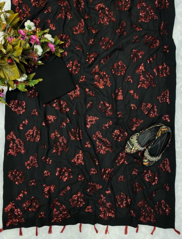 Heavy Sequence Work Black Color Party Wear Saree - Image 6