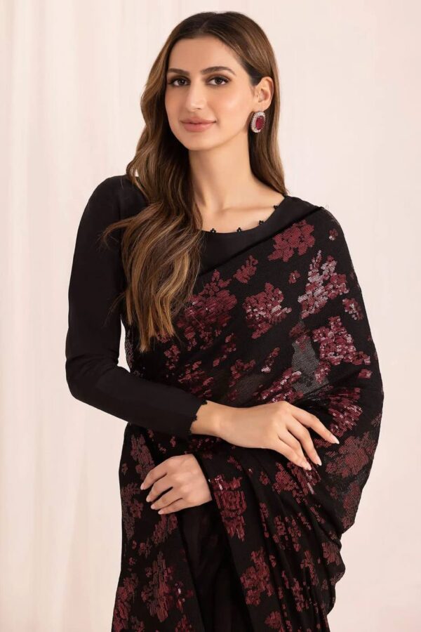 Heavy Sequence Work Black Color Party Wear Saree - Image 3
