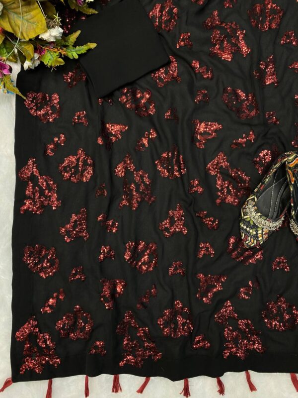 Heavy Sequence Work Black Color Party Wear Saree - Image 5