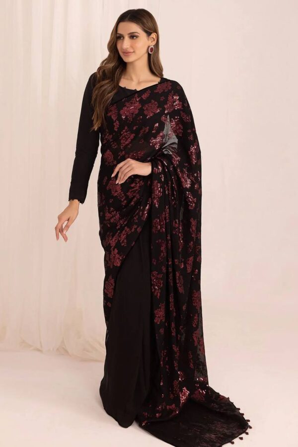Heavy Sequence Work Black Color Party Wear Saree - Image 4