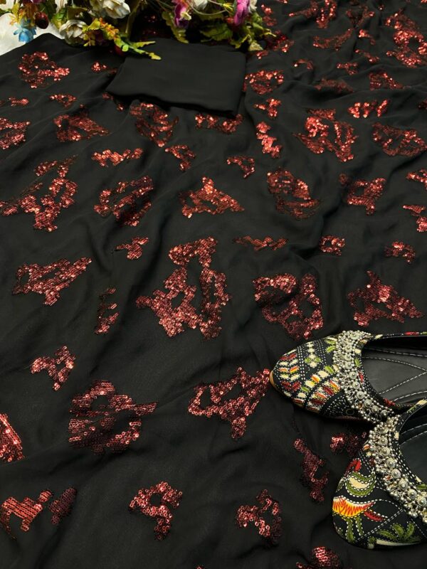Heavy Sequence Work Black Color Party Wear Saree - Image 2