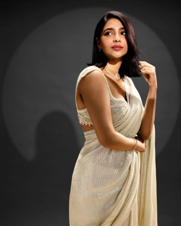 Party Wear Heavy Sequence Work White Color Saree - Image 5