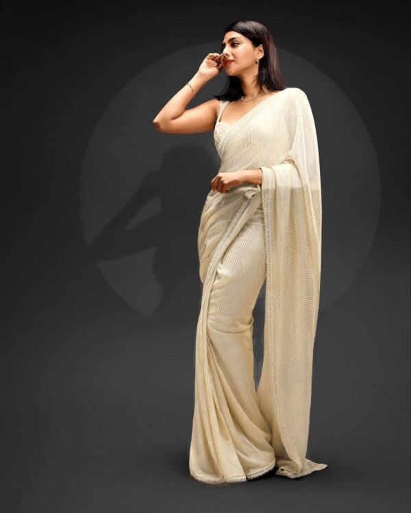 Party Wear Heavy Sequence Work White Color Saree - Image 2