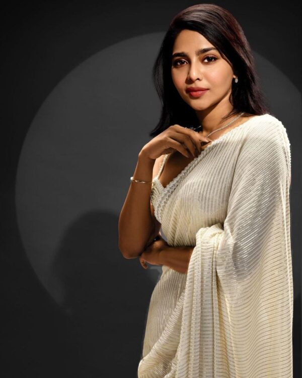 Party Wear Heavy Sequence Work White Color Saree - Image 6