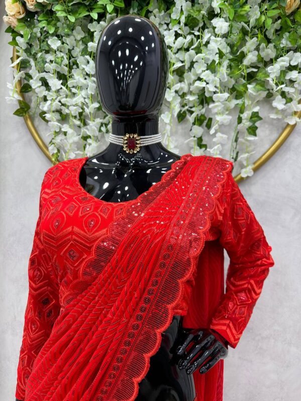 Red Trending Lehenga Choli in Satin With Ruffle Lehenga and Sequence Blouse - Image 5