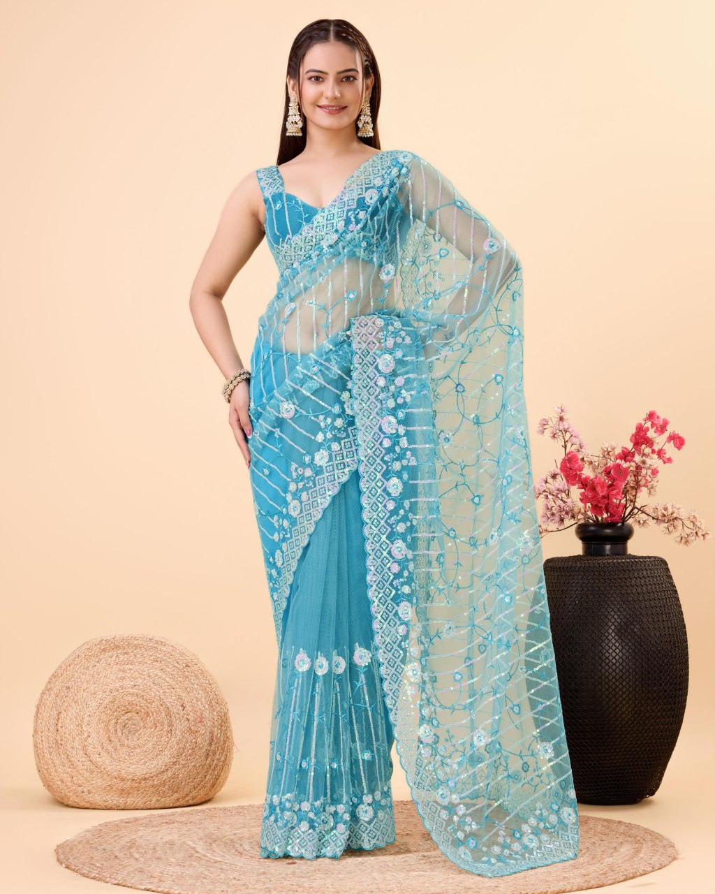 Beautiful Designer Saree on Soft Net fabric & Sequance work and whole sarees