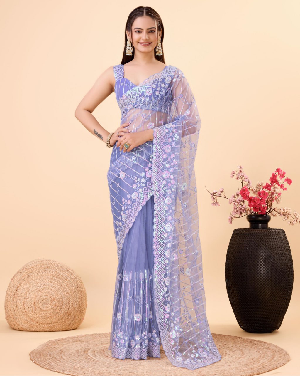 Beautiful Designer Saree on Soft Net fabric & Sequance work and whole sarees