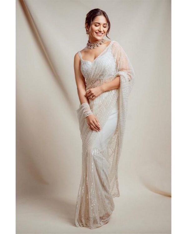 Fancy thread work Saree with sequence work with real mirror hand work - Image 4