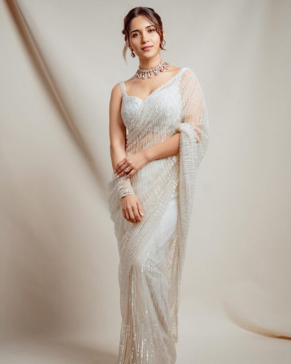 Fancy thread work Saree with sequence work with real mirror hand work - Image 5