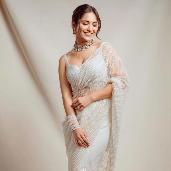Fancy thread work Saree with sequence work with real mirror hand work - Image 6