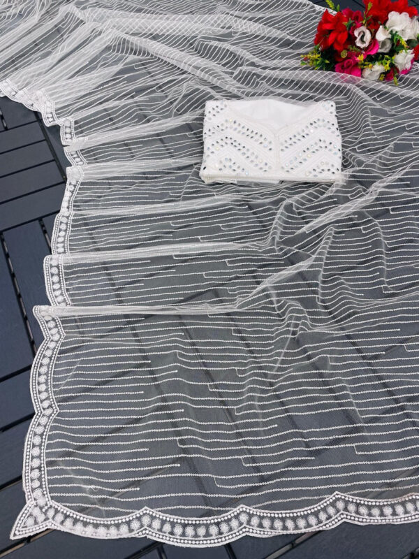 Fancy thread work Saree with sequence work with real mirror hand work - Image 8