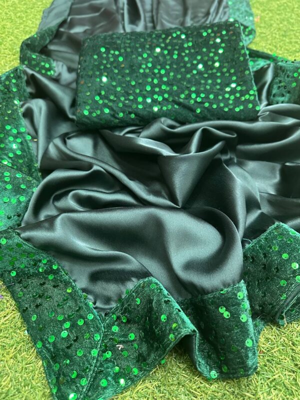 JAPAN SATIN SAREE WITH VELVET EMBROIDERY SEQUENCE LACE BORDER - Image 6