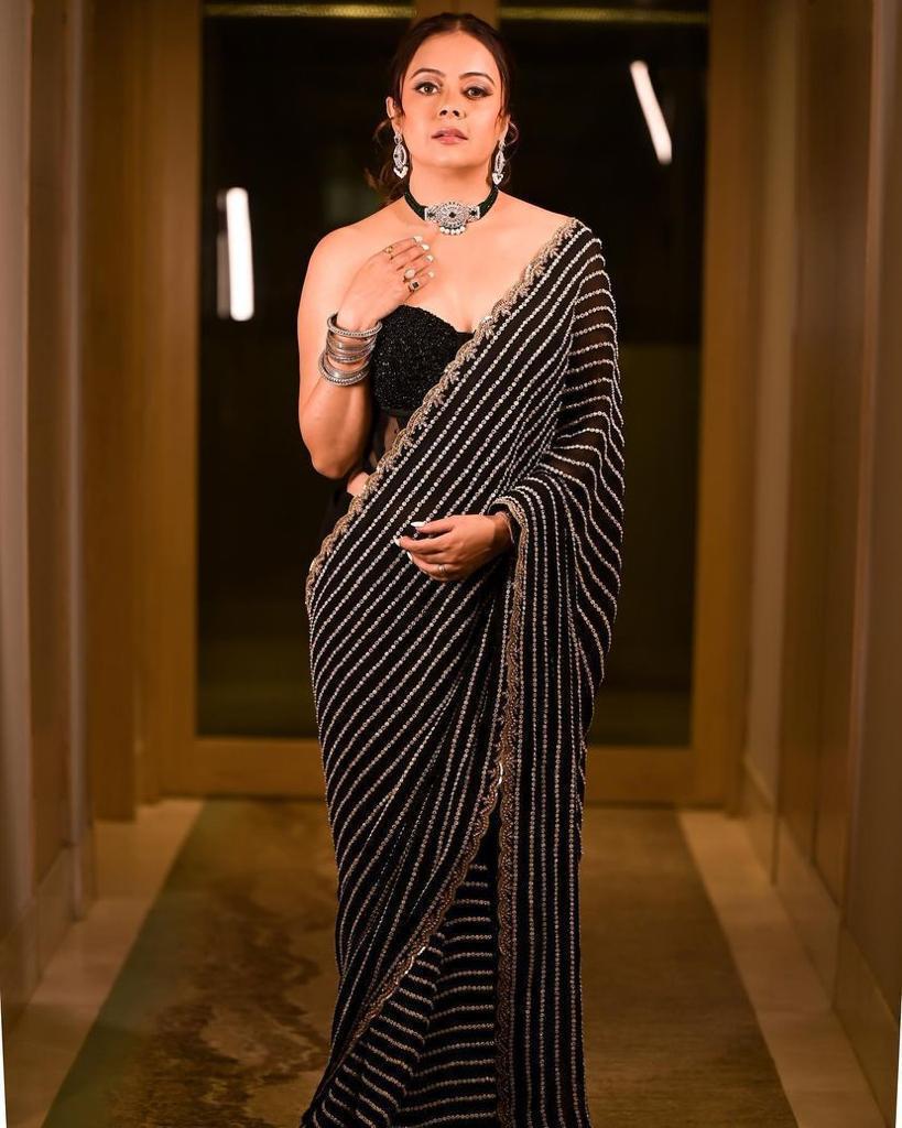 Black Color Sequence Work Celebrity Style Soft Net Saree