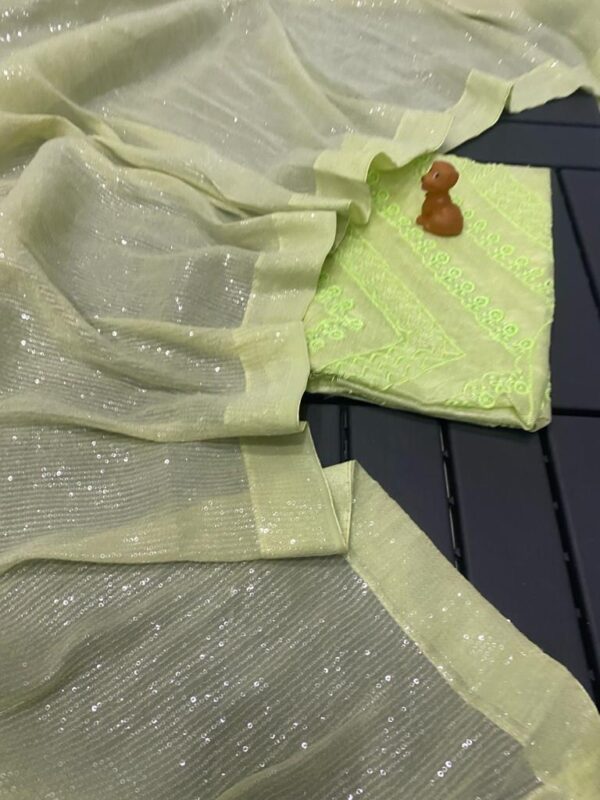 Gorgeous lime green sequinned saree - Image 3