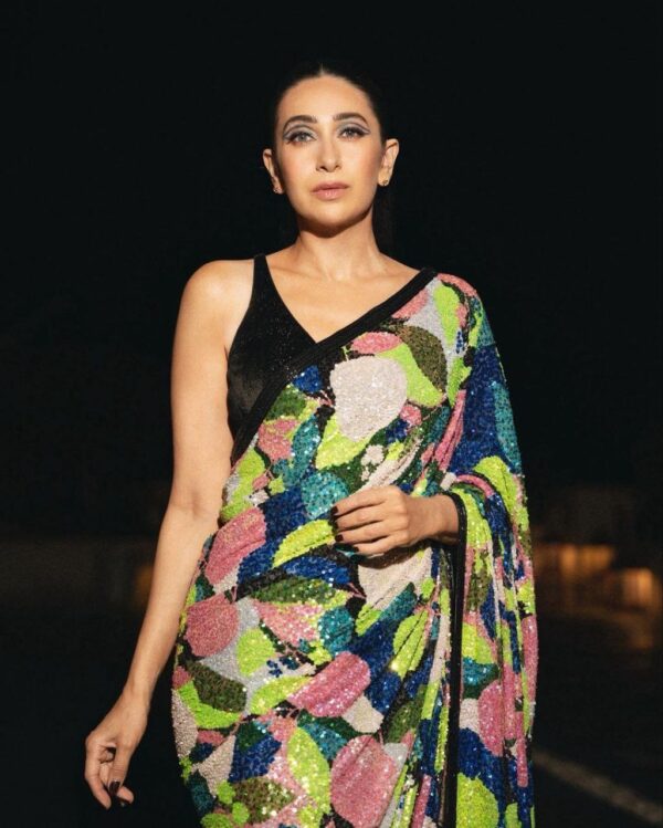 Karishma kapoor Multi Color Georgette Embroidery Sequins Saree