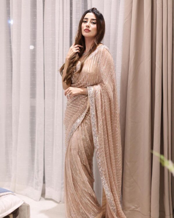 Designer Sequin Saree for women Party wear saree Georgette saree - Image 5