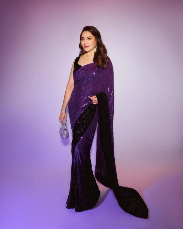 Madhuri Dixit Purple And Black Sequin Saree At Anant Ambani Wedding Buy Online - Image 3
