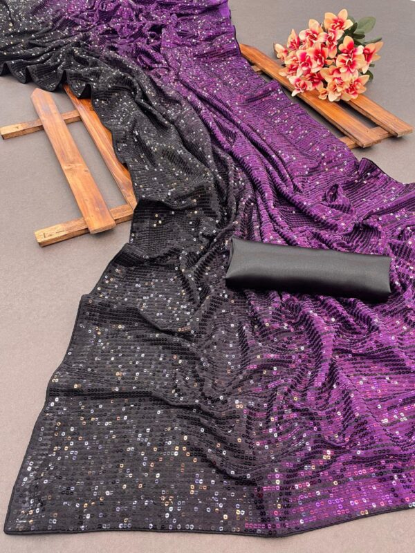 Madhuri Dixit Purple And Black Sequin Saree At Anant Ambani Wedding Buy Online - Image 5