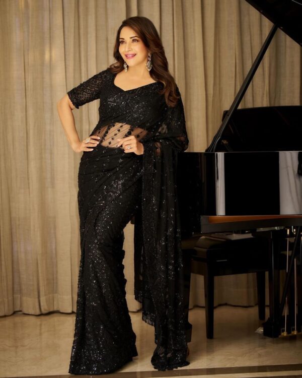 Madhuri Dixit Black Soft Net Saree