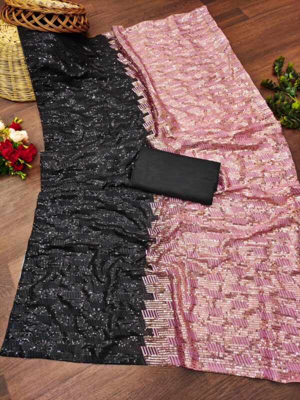 Kajol Devgan Wear Pink and Black Color Bollywood Style Party Wear Saree - Image 4