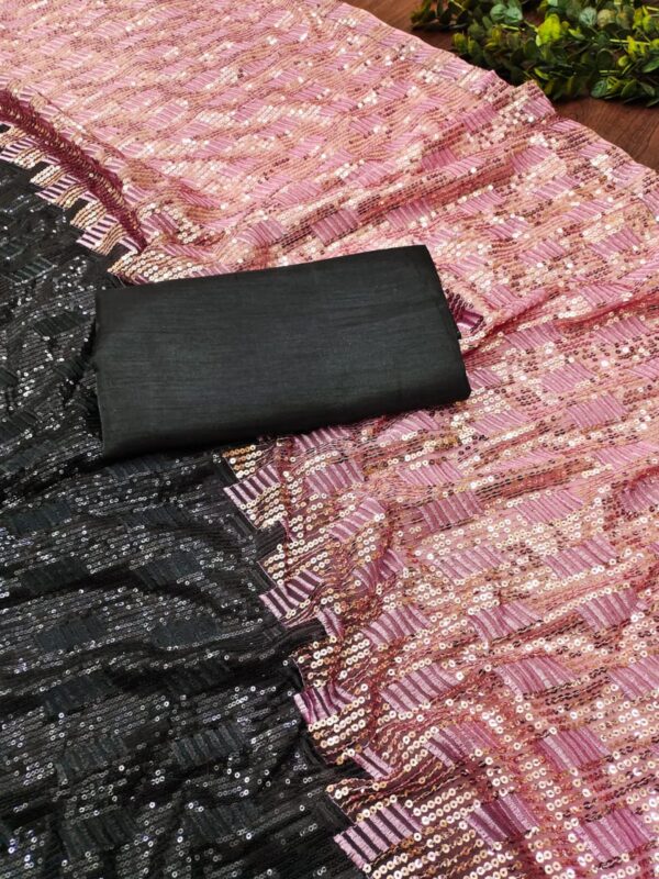 Kajol Devgan Wear Pink and Black Color Bollywood Style Party Wear Saree - Image 5