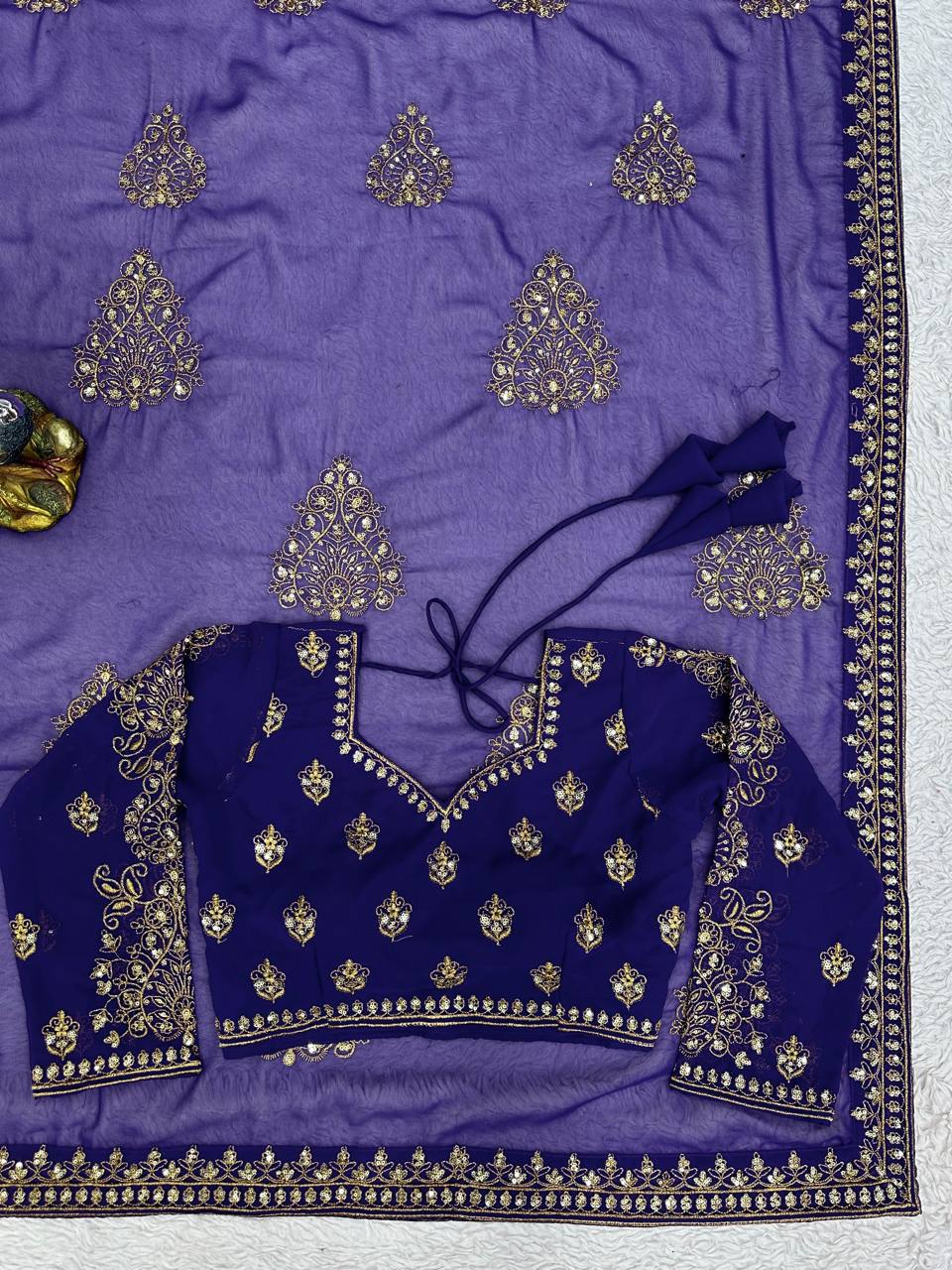 Purple Color Madhuri Dixit Styled Georgette Sequence Work Saree - Image 6