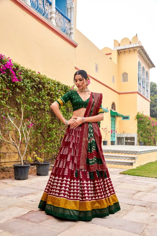 Tussar Silk Lehenga With Print With Foil Work - Image 10