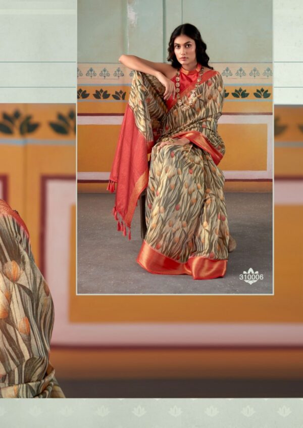 Red And Pink Woven Banarasi Tissue Silk Saree With Floral Print - Image 2