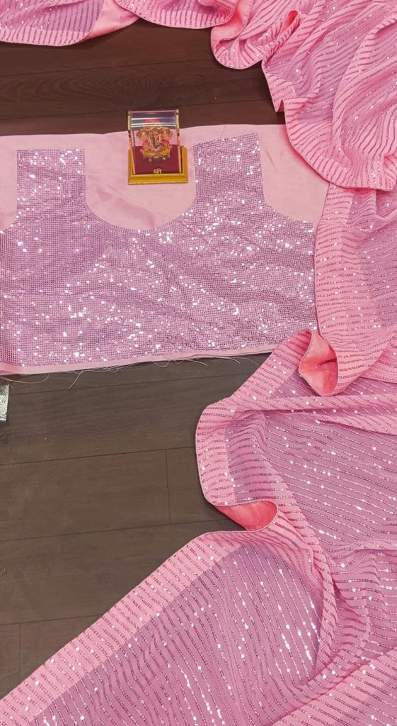 SHWETA TIWARI PARTY WEAR GEORGETTE SAREE WITH SEQUINS WORK BLOUSE - Image 6