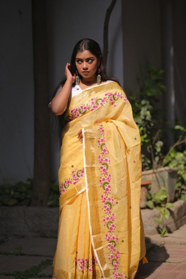 Embroidery Soft Linen Designer Sarees - Image 3