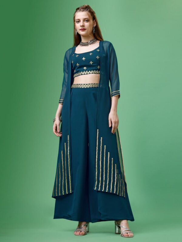 Embroidererd Top & Palazzos with Jacket - Image 2