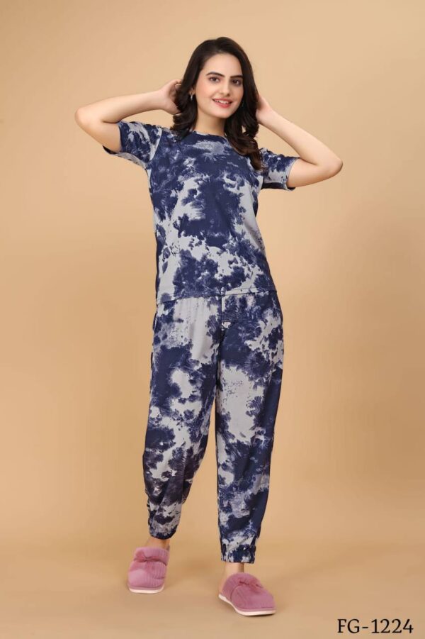 Cotton Lycra With Sibori Printed Work Night Suits