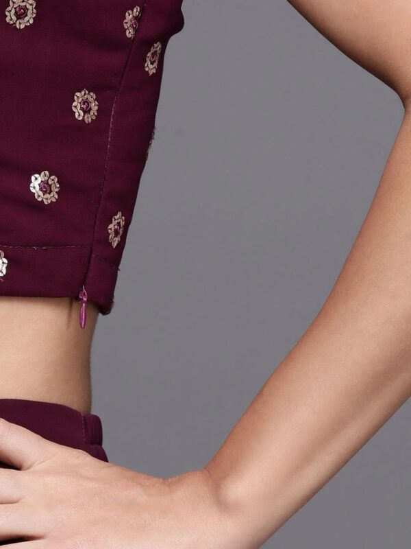 Maroon Embroidered Georgette Straight Top With Salwar & Shrug - Image 5