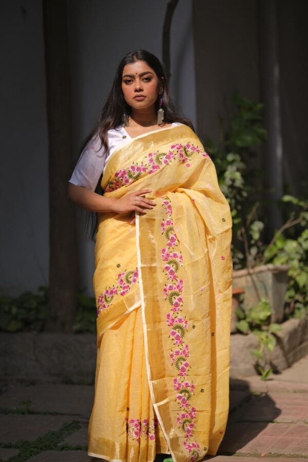 Embroidery Soft Linen Designer Sarees - Image 2