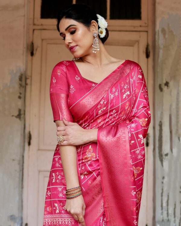 Gajari Color Pure Silk Digital Printed Party Wear Saree - Image 6