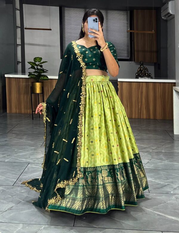 Lovely Light Green Dolla Silk Bandhani Print Lehenga Choli With Dupatta - Image 2
