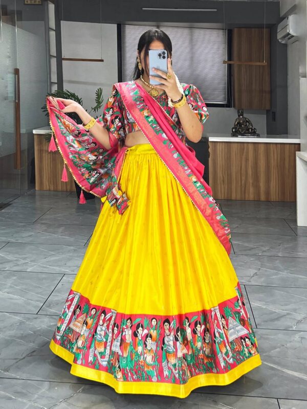 Gorgeous Yellow Kalamkari Printed silk Festive Wear Lehenga Choli