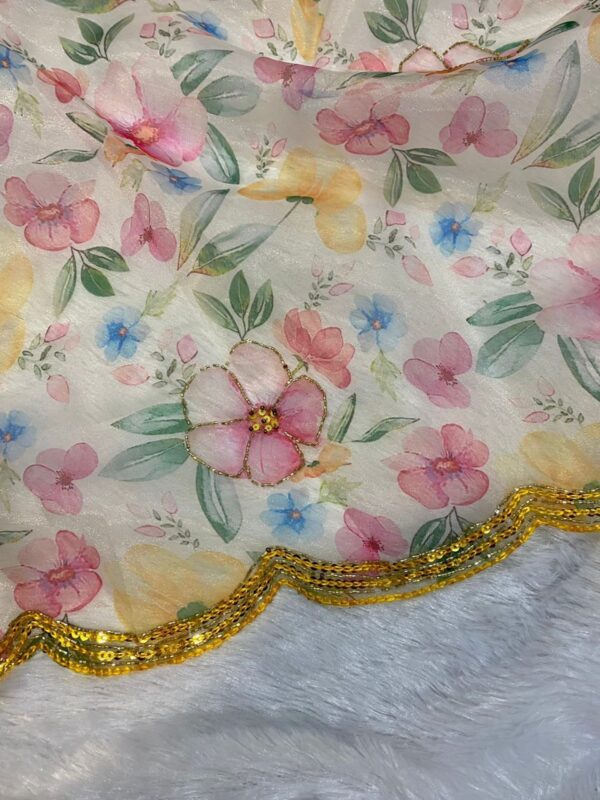 Pink Hand-embroidered Organza Silk Saree - Image 7