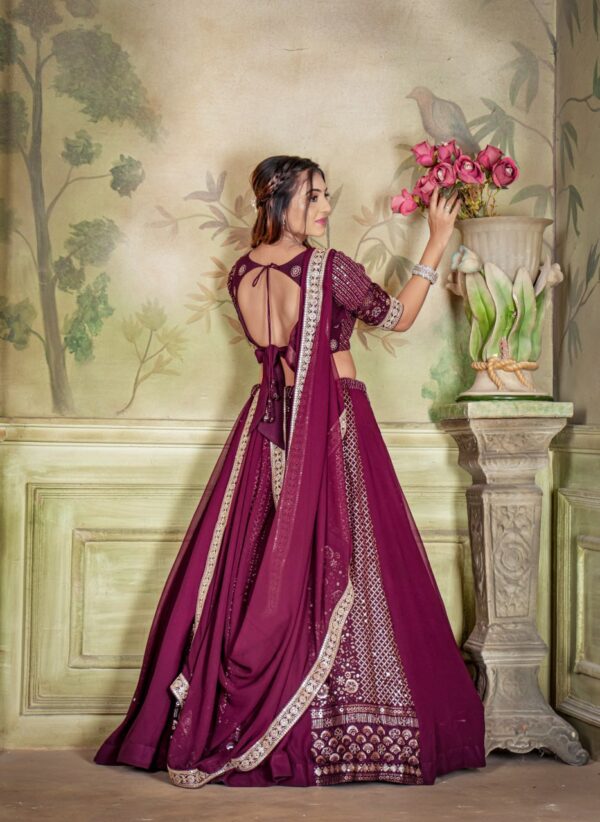 Eilara Women's Wine Georgette With Sequins And Embroidery Work Designer Lehenga Choli - Image 3