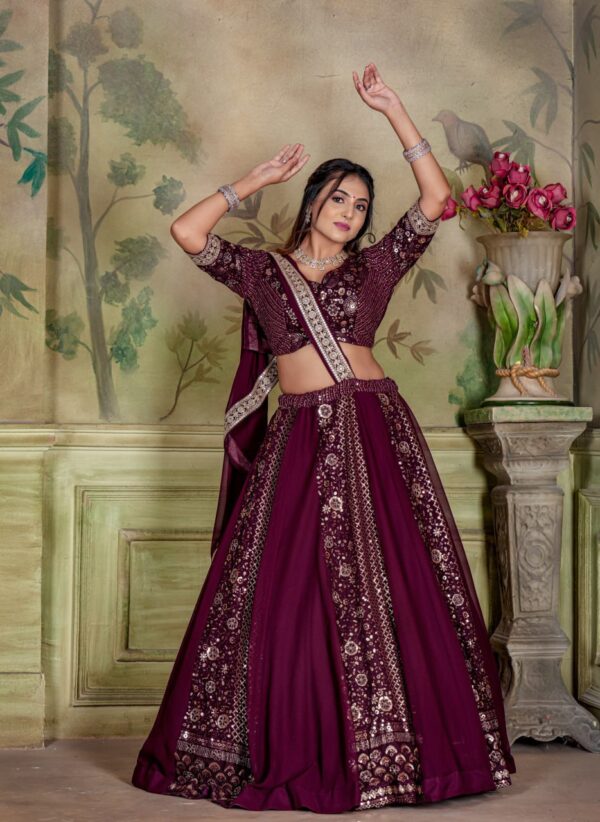 Eilara Women's Wine Georgette With Sequins And Embroidery Work Designer Lehenga Choli - Image 2