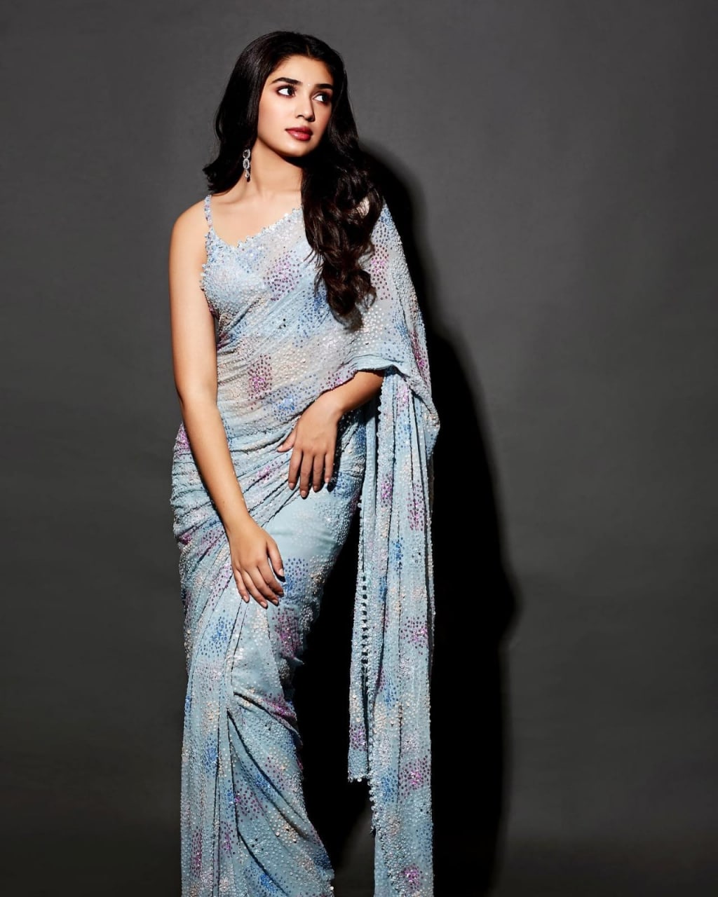 Sea Blue Color Georgette Party Wear Saree - Image 3