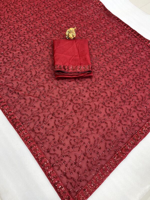 Georgette Saree With Heavy 3MM Sequins Embroidery Work - Image 2