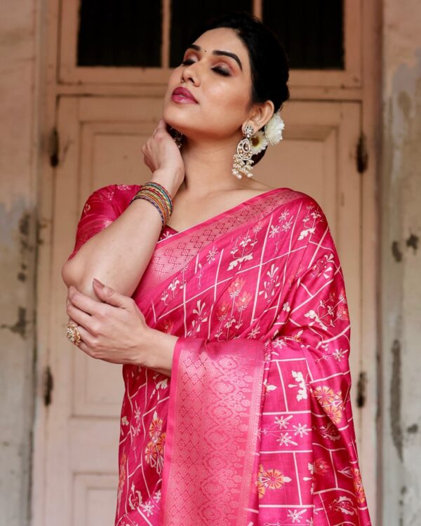Gajari Color Pure Silk Digital Printed Party Wear Saree - Image 7