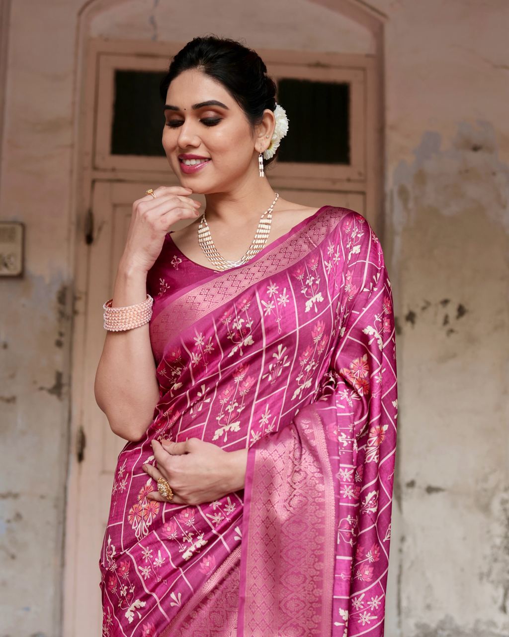 Rani Color Pure Silk Digital Printed Party Wear Saree - Image 7
