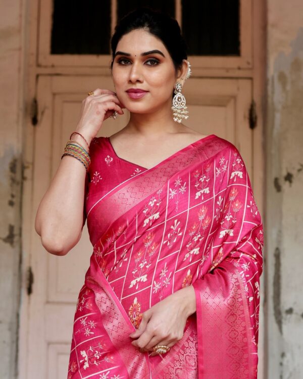 Gajari Color Pure Silk Digital Printed Party Wear Saree - Image 3