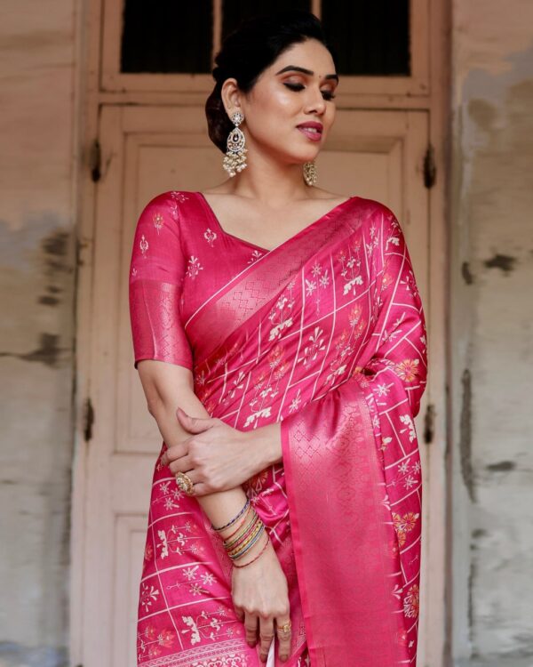 Gajari Color Pure Silk Digital Printed Party Wear Saree - Image 2